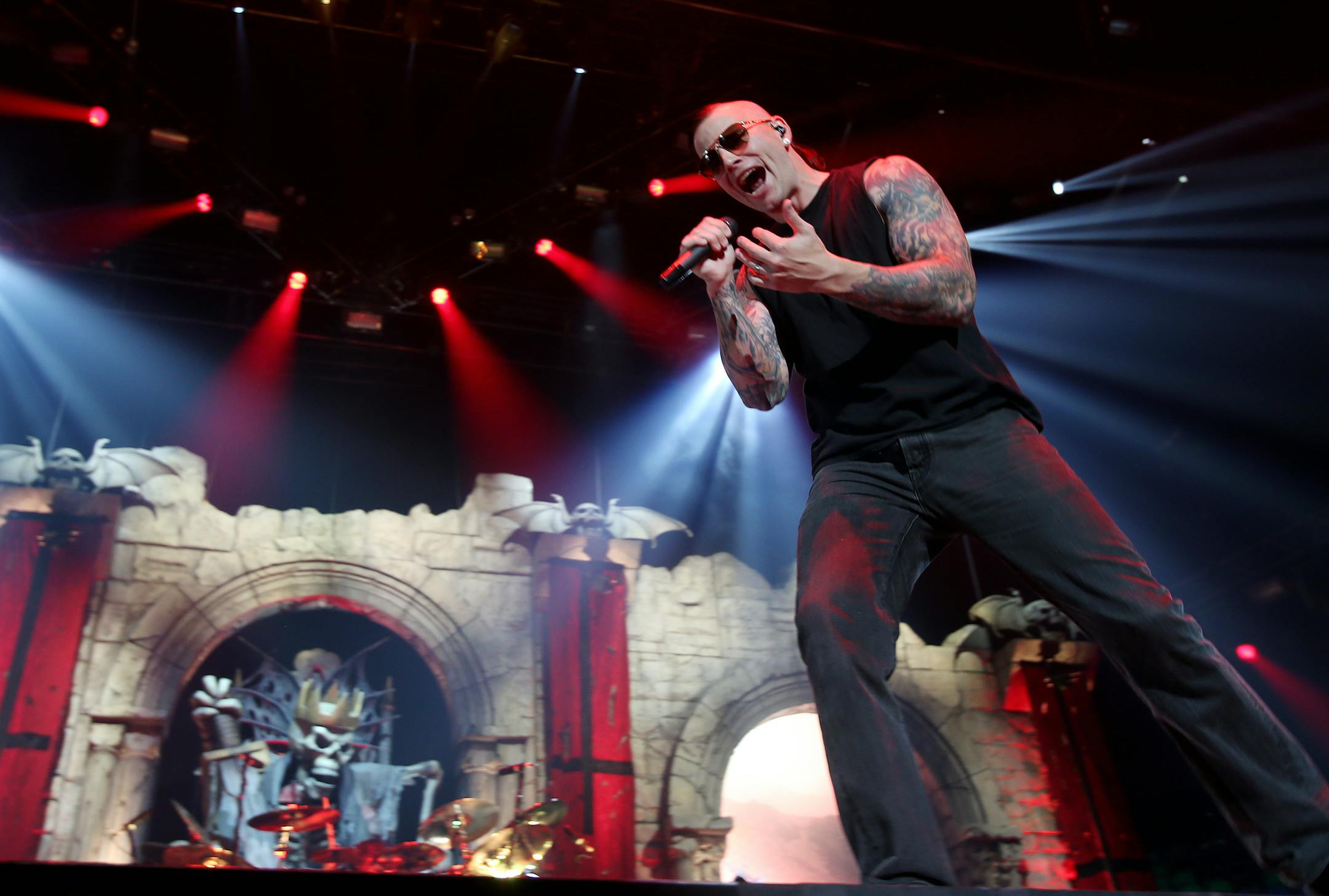 April 21, 2014: Lead vocalist M. Shadows of Avenged Sevenfold at the Target Center.