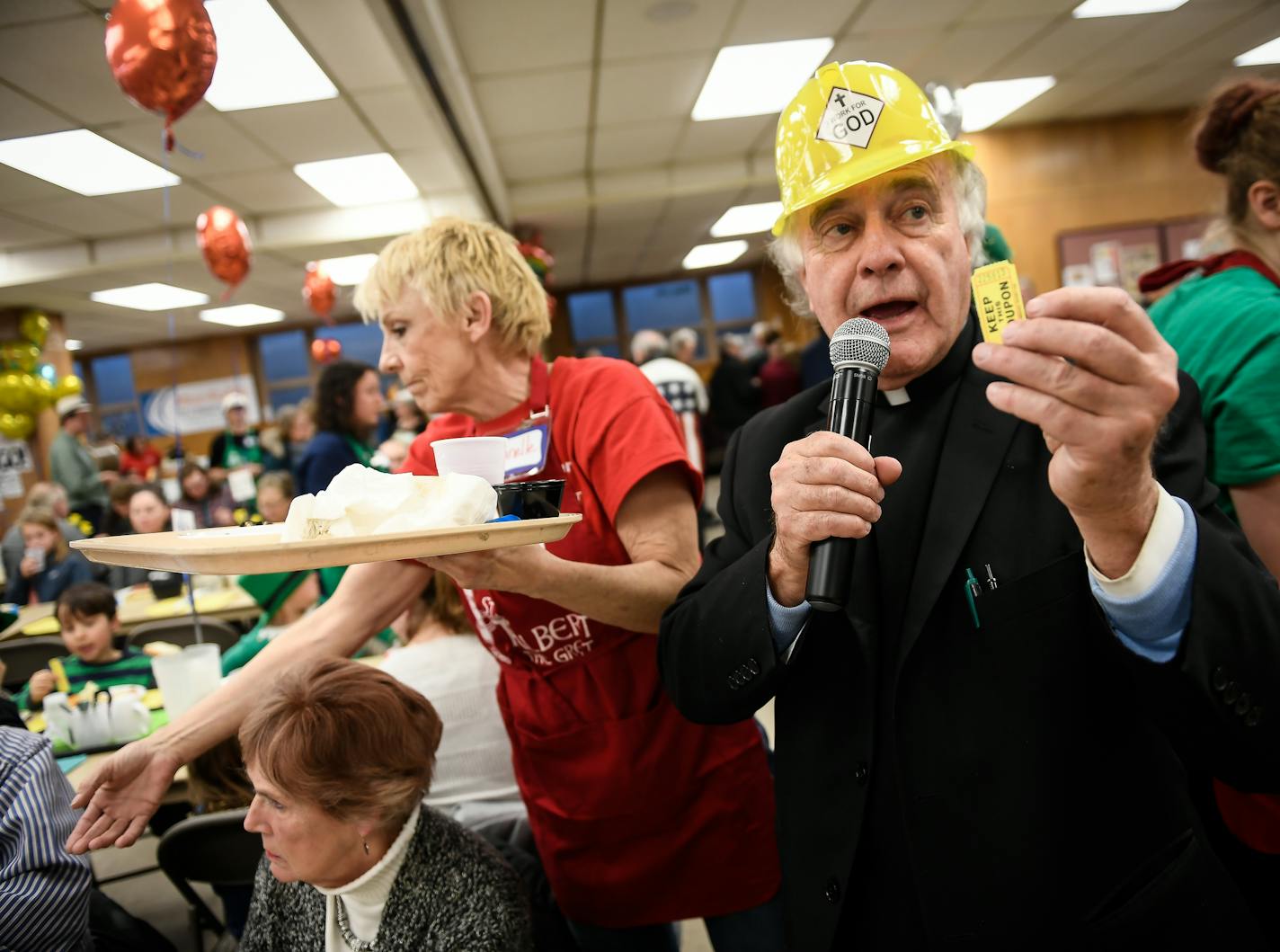 Fr. Joseph Gillespie emceed a raffle at Friday night's fish fry at St. Albert the Great church. ] AARON LAVINSKY &#xef; aaron.lavinsky@startribune.com Archbishop Bernard Hebda has issued a special dispensation, allowing Catholics to forego their fish-only Fridays on St. Patrick's Day this year. The rule means that celebrants can now eat a burger with their green beer. But what does it mean for those Lent fish fries? We photograph the Friday night fish fry at St. Albert the Great church in Minnea