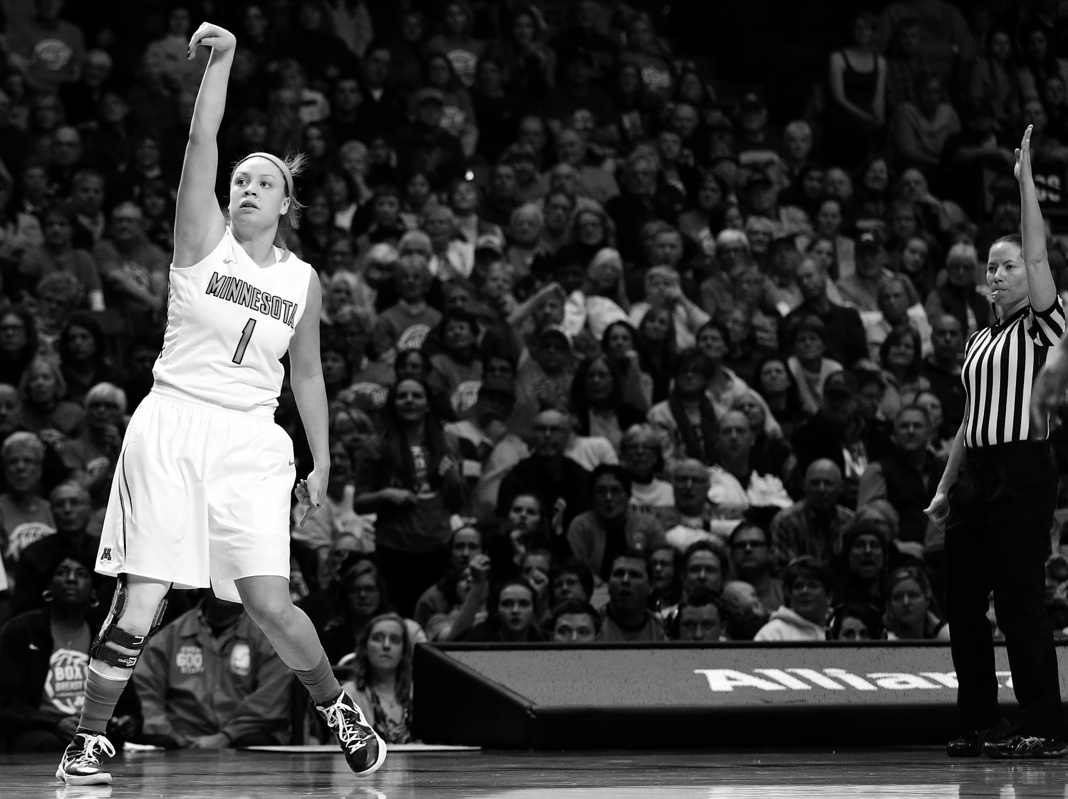 Rachel Banham attempted a three pointer in a game vs. Iowa.