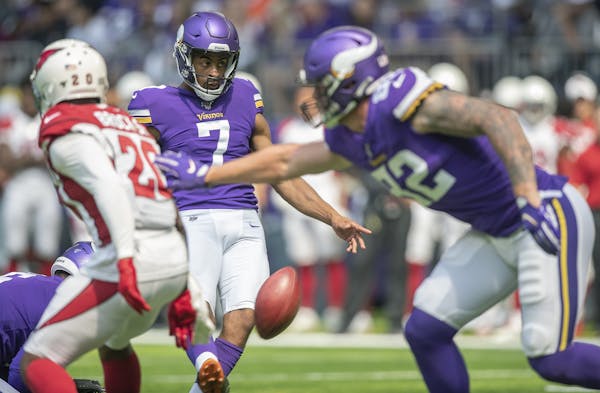Minnesota Vikings punter Kaare Vedvik kicked a field goal in the second quarter as the Minnesota Vikings took on the Arizona Cardinals at US Bank Stad