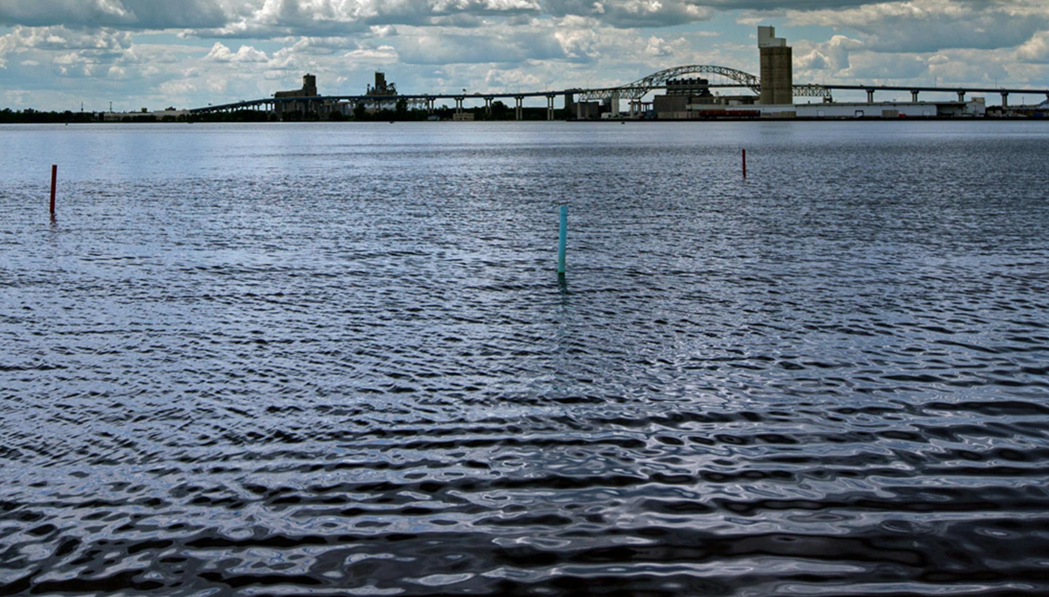 Lake Superior may be the only spot in this waterlogged state where people are happy to see the water level rising. After years of parched shorelines, the Great Lakes water levels have roared back. Superior is more than a foot higher than it was this time last year. This photo shows the area between Hearding Island and the Sand Point Yacht Club in the Duluth harbor this week.