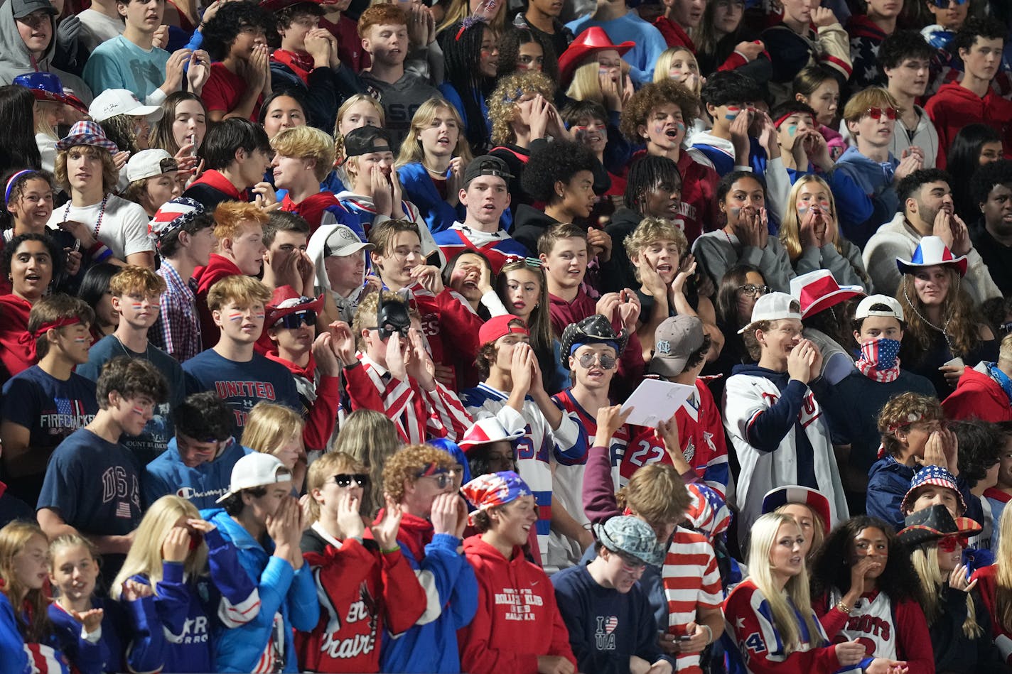 Eden Prairie fans cheer for its team in Minnetonka, Minn., on Thursday, Oct. 5, 2023. The Eden Prairie football team takes on Minnetonka at Minnetonka H.S. RICHARD TSONG-TAATARII • richard.tsong-taatarii @startribune.com