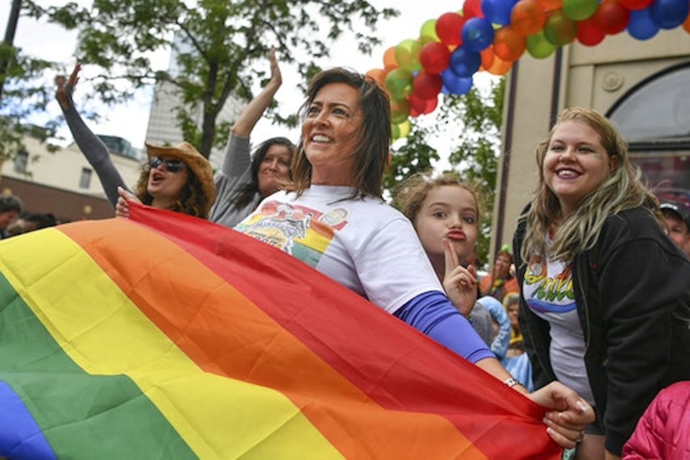 Minneapolis Police Chief Janee Harteau posed for photos in the Pride parade Sunday in downtown Minneapolis.