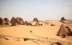 This Thursday, April 16, 2015 photo, shows a general view of the historic Meroe pyramids site, in al-Bagrawiya, 200 kilometers (125 miles) north of Kh