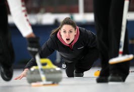 At the Four Seasons Curling Club in Blaine, Jamie Sinclair shouted instructions as she practiced with teammates Vicky Persinger and Monica Walker.