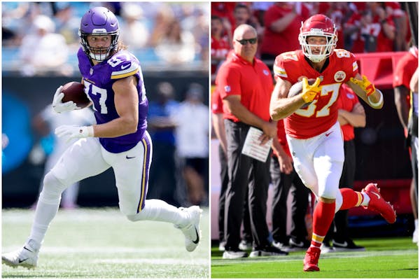 The Vikings’ T.J. Hockenson and the Chiefs’ Travis Kelce are in a small group of NFL tight ends who function as bona fide receivers.