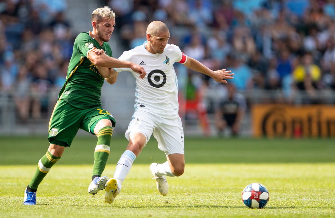 Minnesota FC midfielder and captain Ozzie Alonso (shown in 2019 against Portland) played 75+ minutes in his return from a hamstring injury in a 2-2 draw with Houston on Sunday