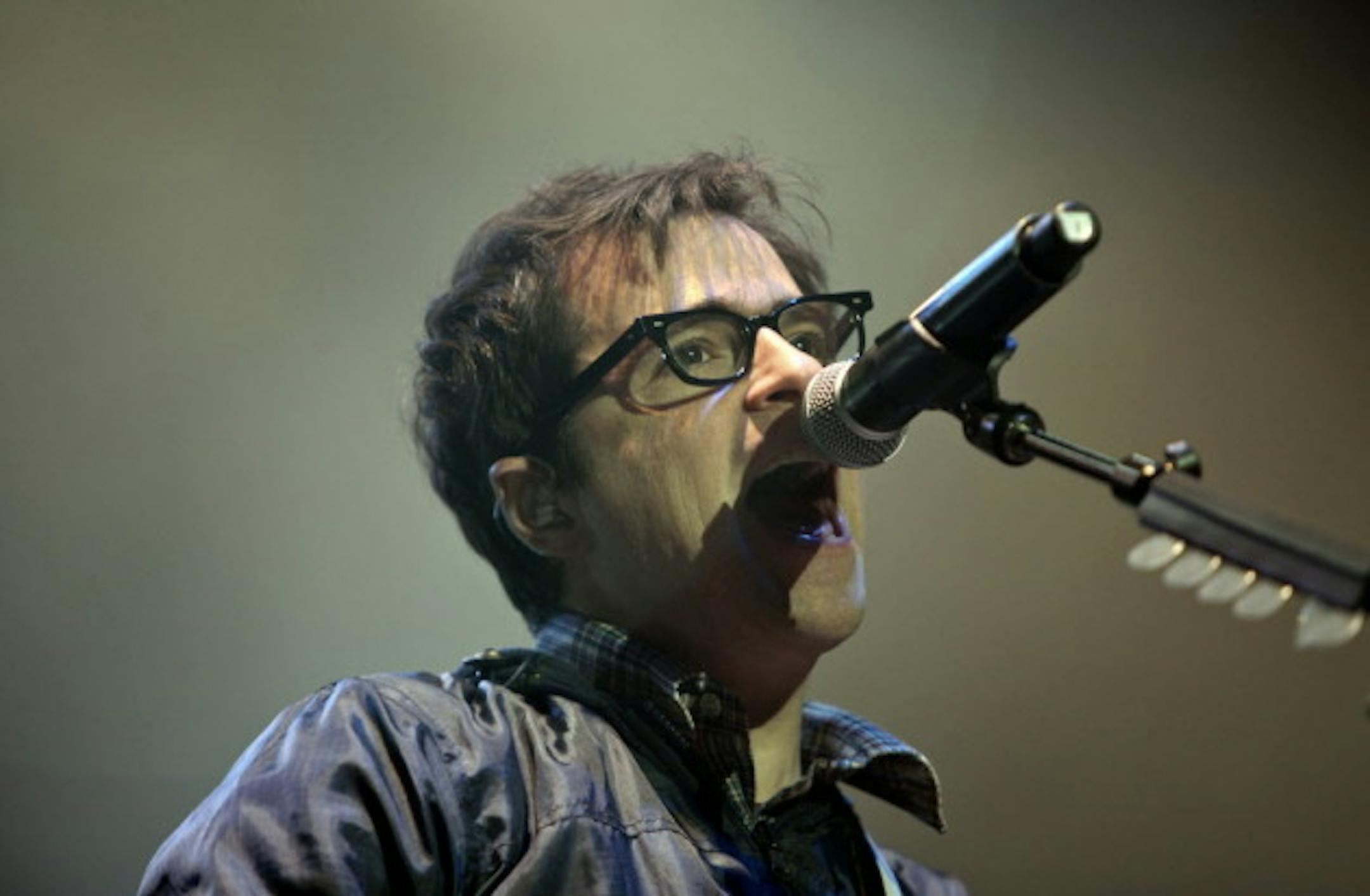 Once he got out from behind the mic stand, Rivers Cuomo was as playful as he's ever been Saturday at the State Fair grandstand. / Kyndell Harkness, Star Tribune