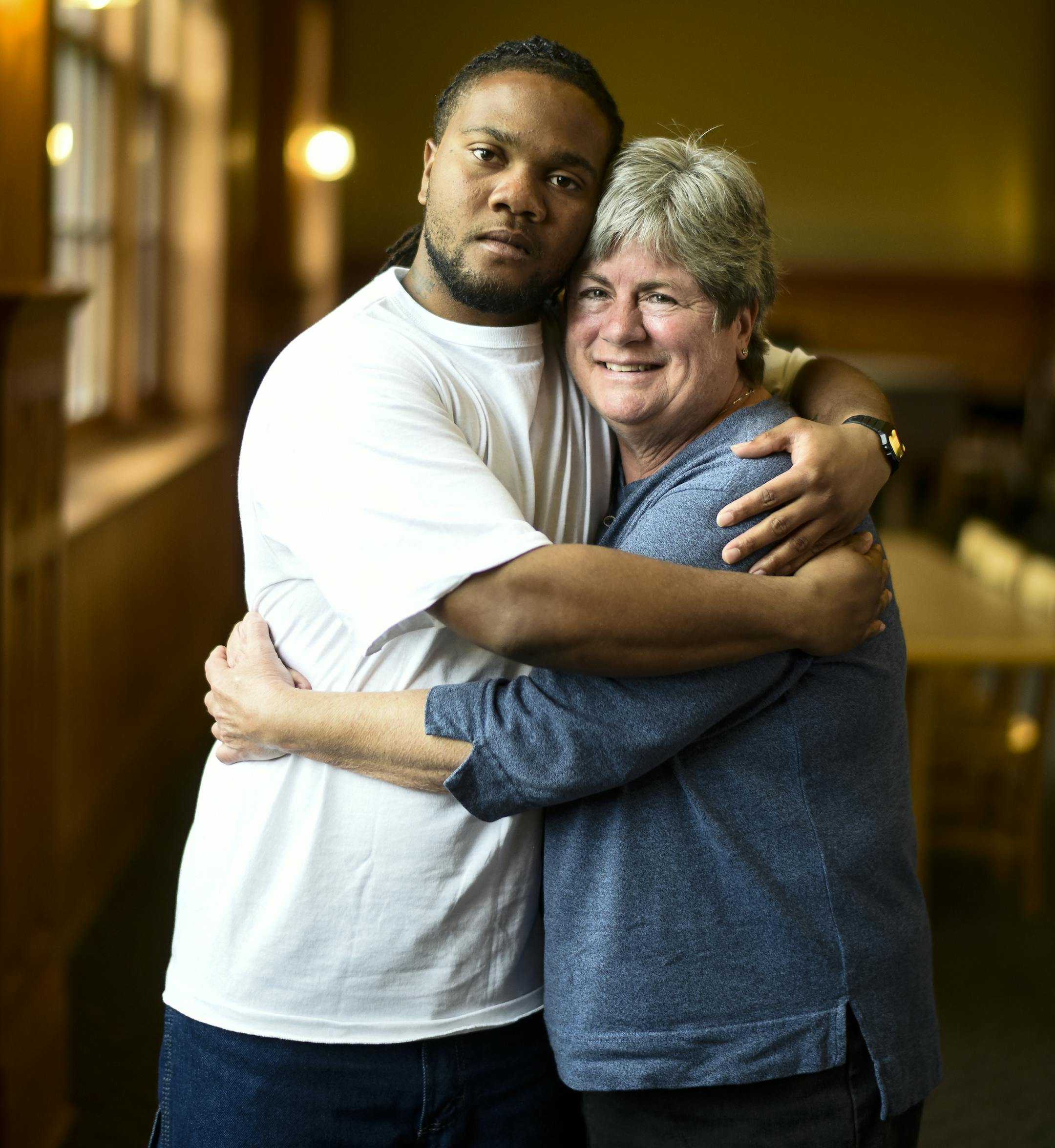 Susan Gethin and Norman Irving stood for a portrait Wednesday in the Red Wing prison visitation area. ] Aaron Lavinsky ¥ aaron.lavinsky@startribune.com Susan Gethin, a local good person and activist from South Minneapolis has a friendship with Norman Irving, a young man from the north side now at Red Wing minimum security prison serving time for an armed-robbery ending with someone being shot. Susan has known Norman for many, many years through her non-profit work and has made it her missio