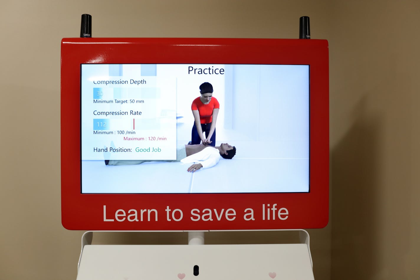 HCMC unveiled a new self-teaching CPR console at its new outpatient facility -- hoping to arm more people with the skills that can save someone in cardiac arrest. This photo shows the top part of the device with the display screen to demo and train people.