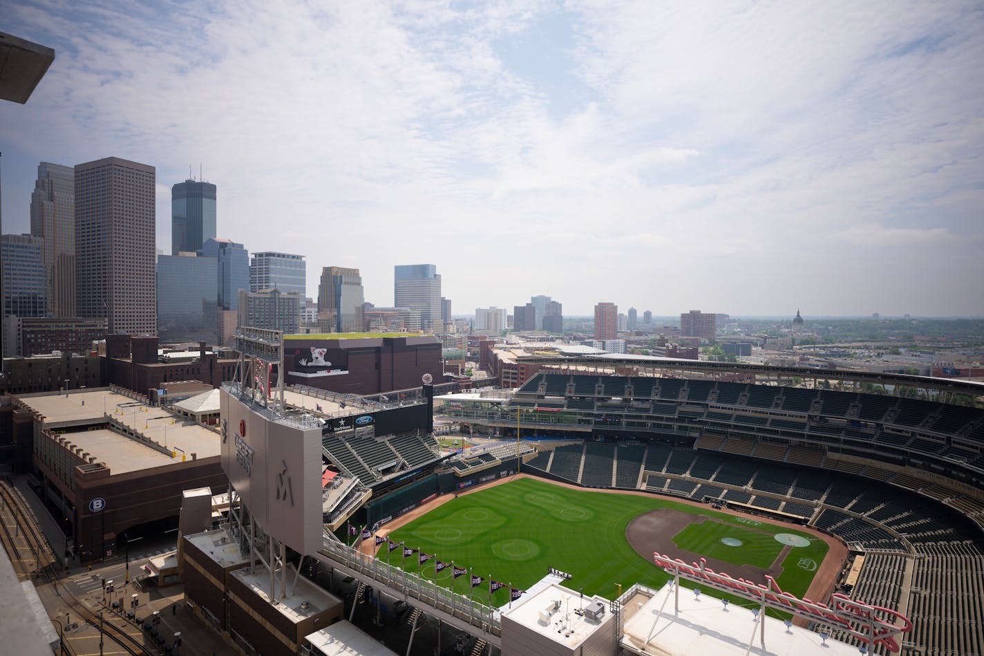 A view of Target Field and the Central Business District Wednesday afternoon, June 7, 2023 from the 18th floor of the residential tower that is a component of the North Loop Green development. North Loop Green is a massive mixed-use office/residential project that's under construction on the edge of the Central Business District (CBD), across the street from Target Field. ] JEFF WHEELER • jeff.wheeler@startribune.com