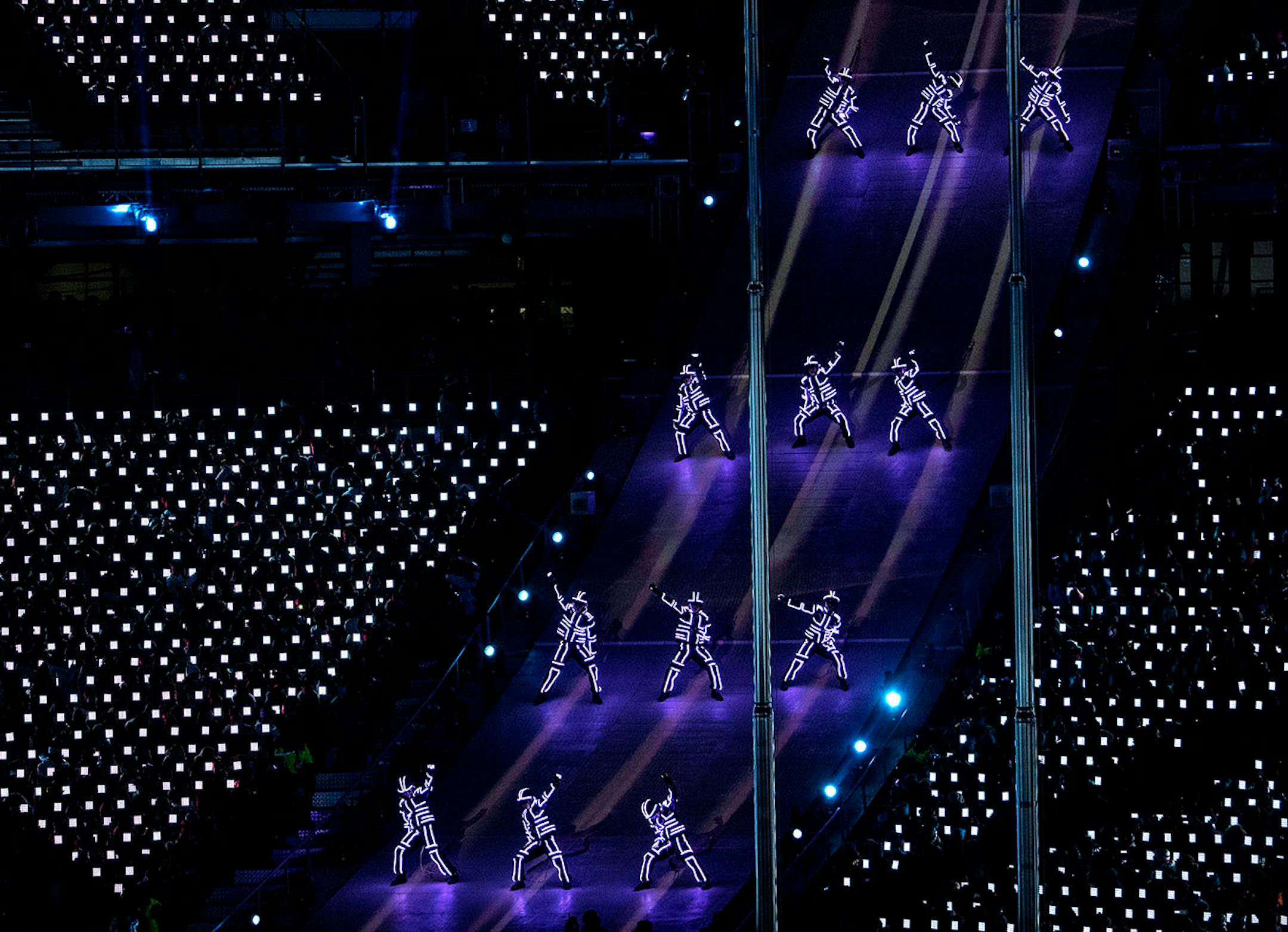 Performers at Pyeongchang Olympic Stadium during Closing Ceremony on Sunday.