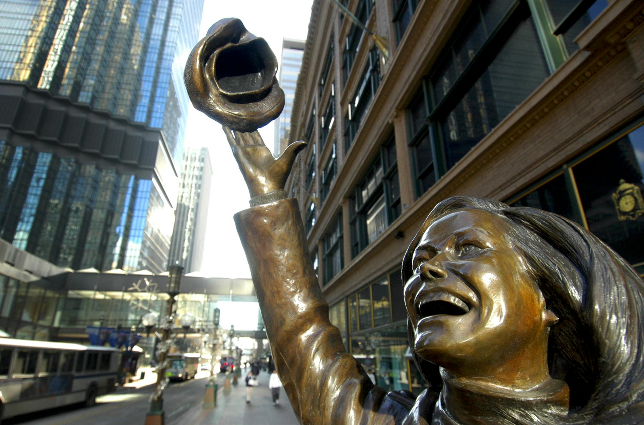 A statue of actor Mary Tyler Moore at Nicollet Mall in downtown Minneapolis.