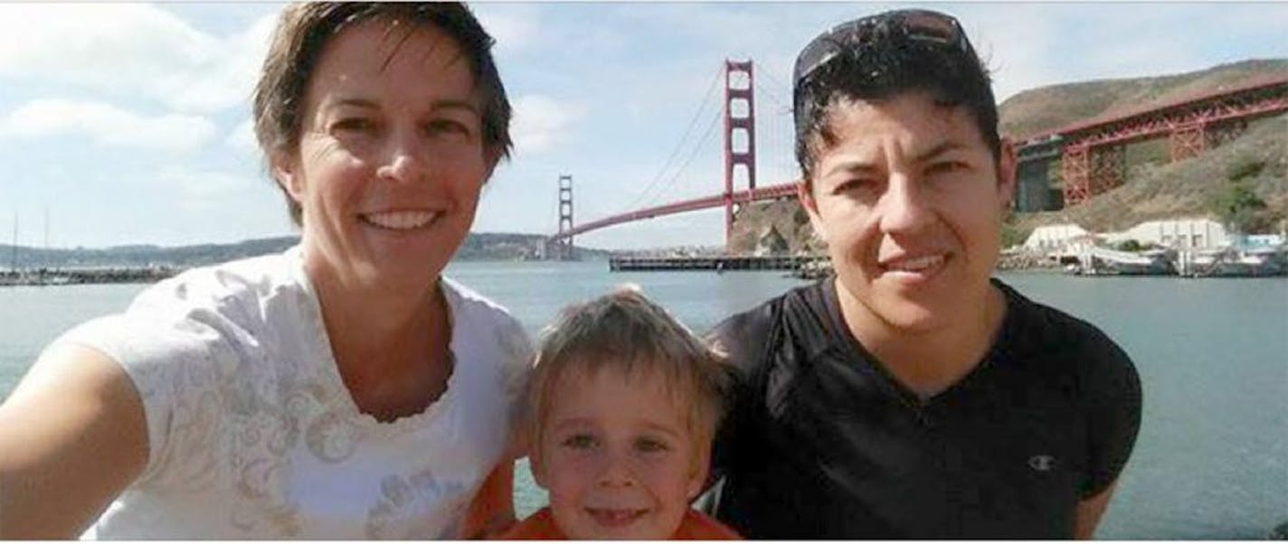 Air Force Maj. Adrianna Vorderbruggen, right, was killed while serving in Afghanistan. Vorderbruggen leaves behind her wife, Heather, and 4-year-old son, Jacob.