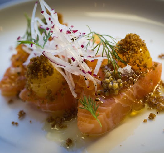 Anderson shows restraint and keeps the flavors simple in the steelhead crudo.