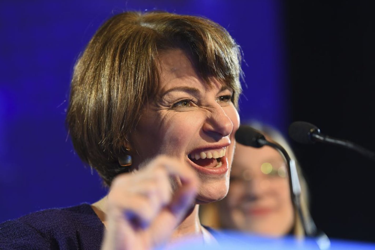 Sen. Amy Klobuchar, shown on election night, in considering whether to run for president.