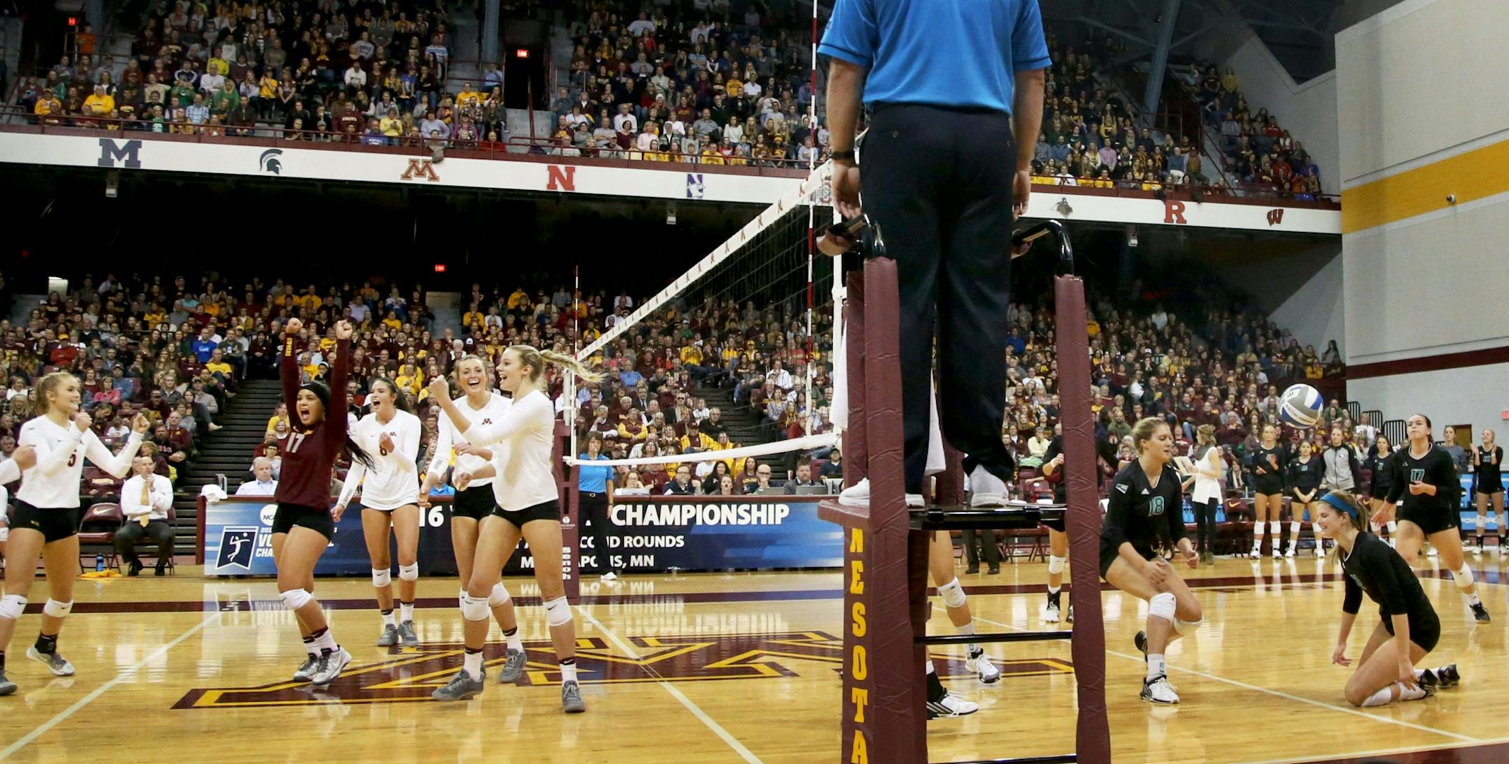 The Gophers celebrated a point at the Sports Pavilion last December.