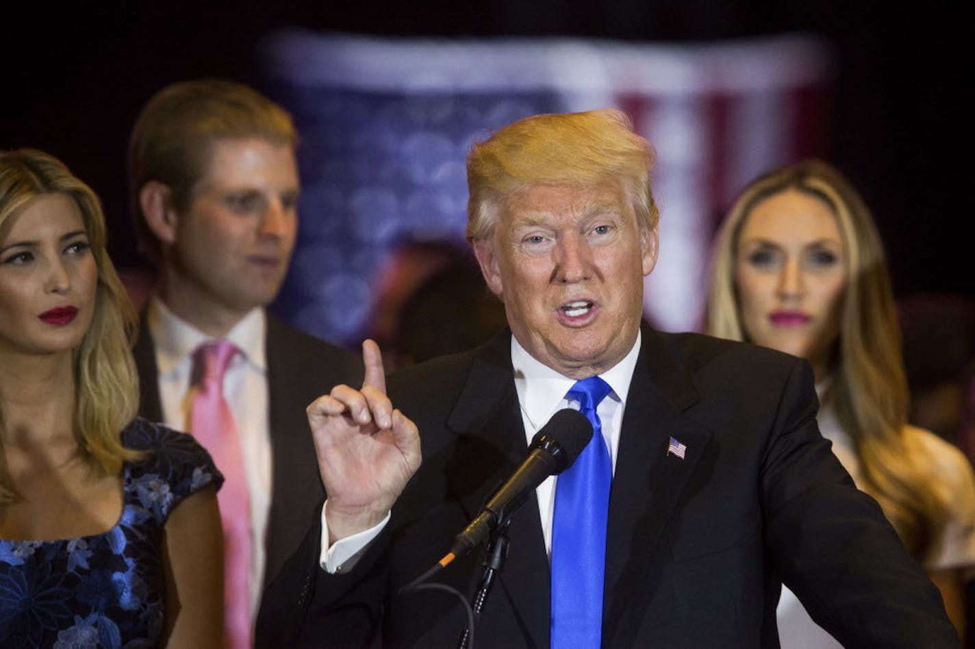 Donald Trump speaks at his Indiana primary night event at Trump Tower in New York, May 3, 2016.