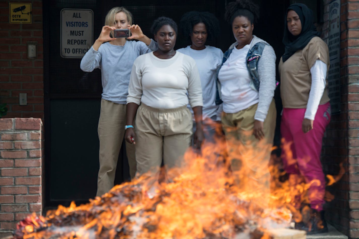 Taylor Schilling, Danielle Brooks, Vicky Jeudy, Adrienne C. Moore and Amanda Stephen in "Orange Is the New Black."