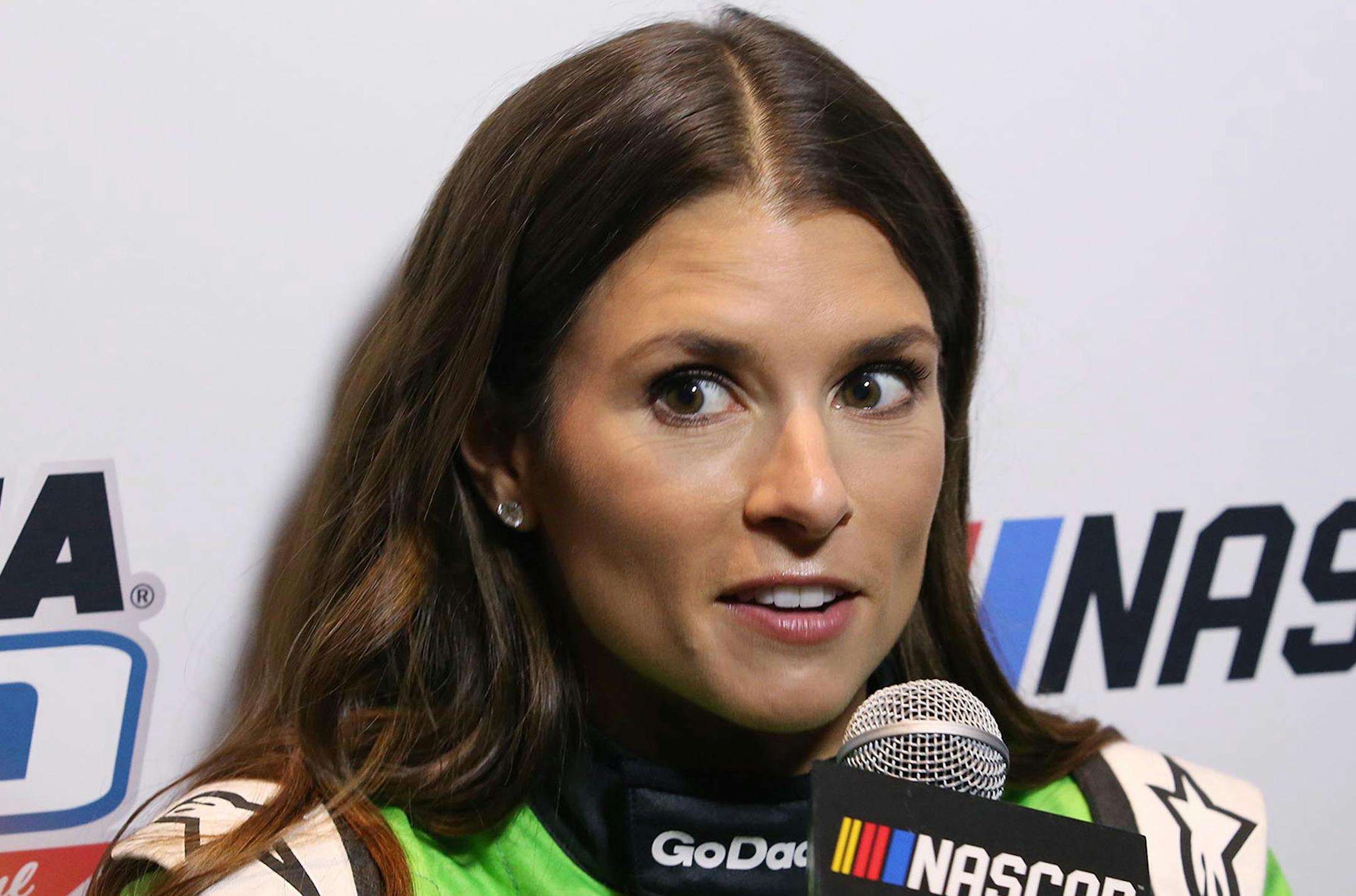 Danica Patrick is interviewed during Daytona 500 Media Day at Daytona International Speedway on February 14, 2018, in Daytona Beach, Fla. (Stephen M. Dowell/Orlando Sentinel/TNS) ORG XMIT: 1232457