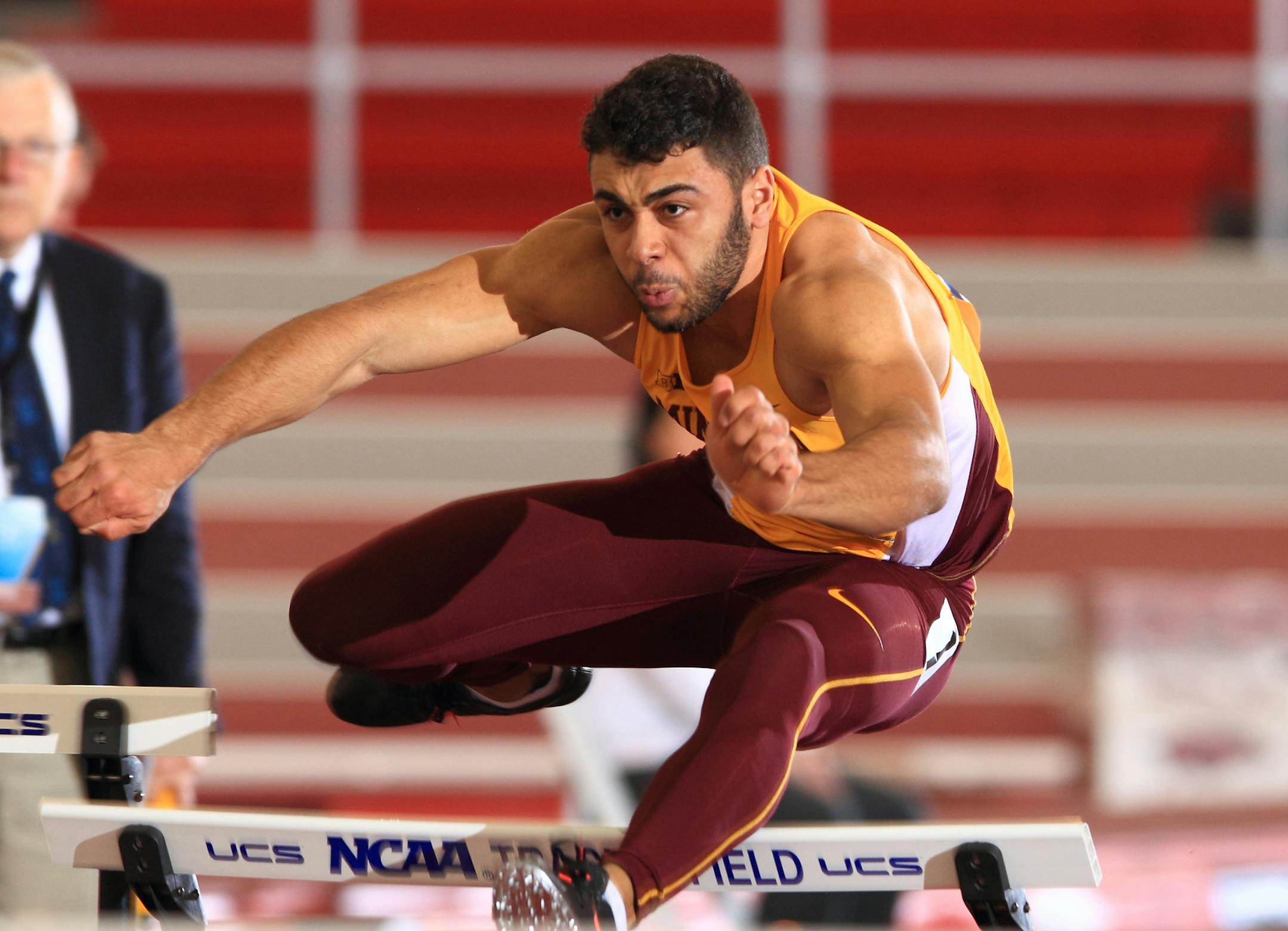 Weiland Luca, U of M Track 32872 UTRACK061015 Walt Middleton Photography 2015: The University of Minnesota men's and women's Track and Field team compete on the first day of the 2015 NCAA Indoor Track and Field Championship. Fayetteville, AR. March 13-14, 2015 Photo by Walt Middleton Photography 2015