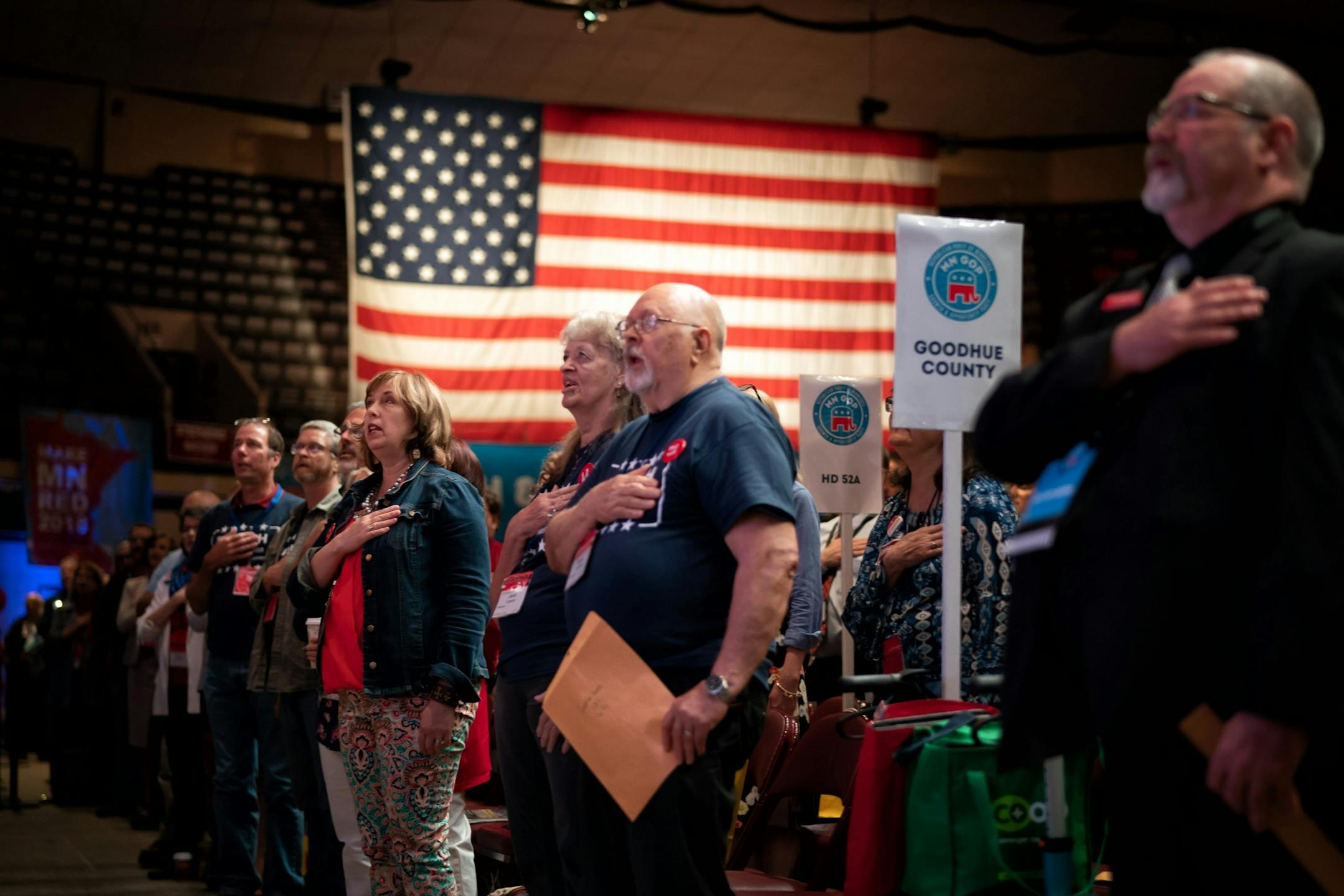 The second day of the Republican state convention in Duluth opened with the Pledge of Allegiance.
