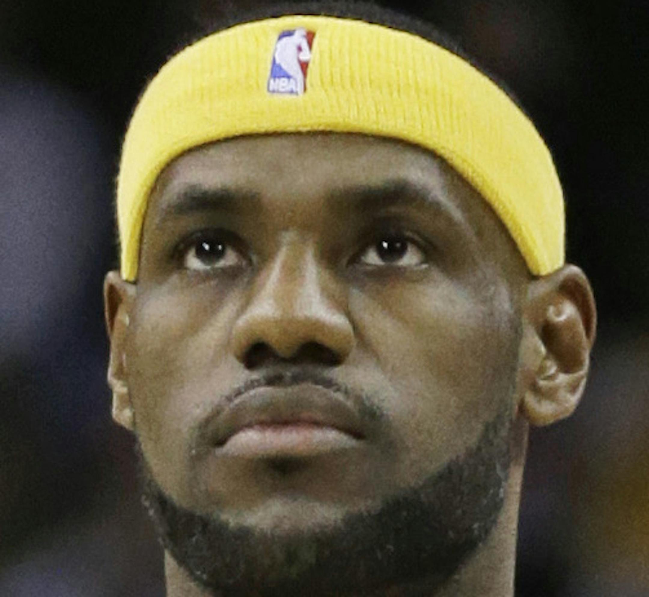 Cleveland Cavaliers' LeBron James is shown during an NBA basketball game against the Golden State Warriors Thursday, Feb. 26, 2015, in Cleveland. (AP Photo/Tony Dejak)
