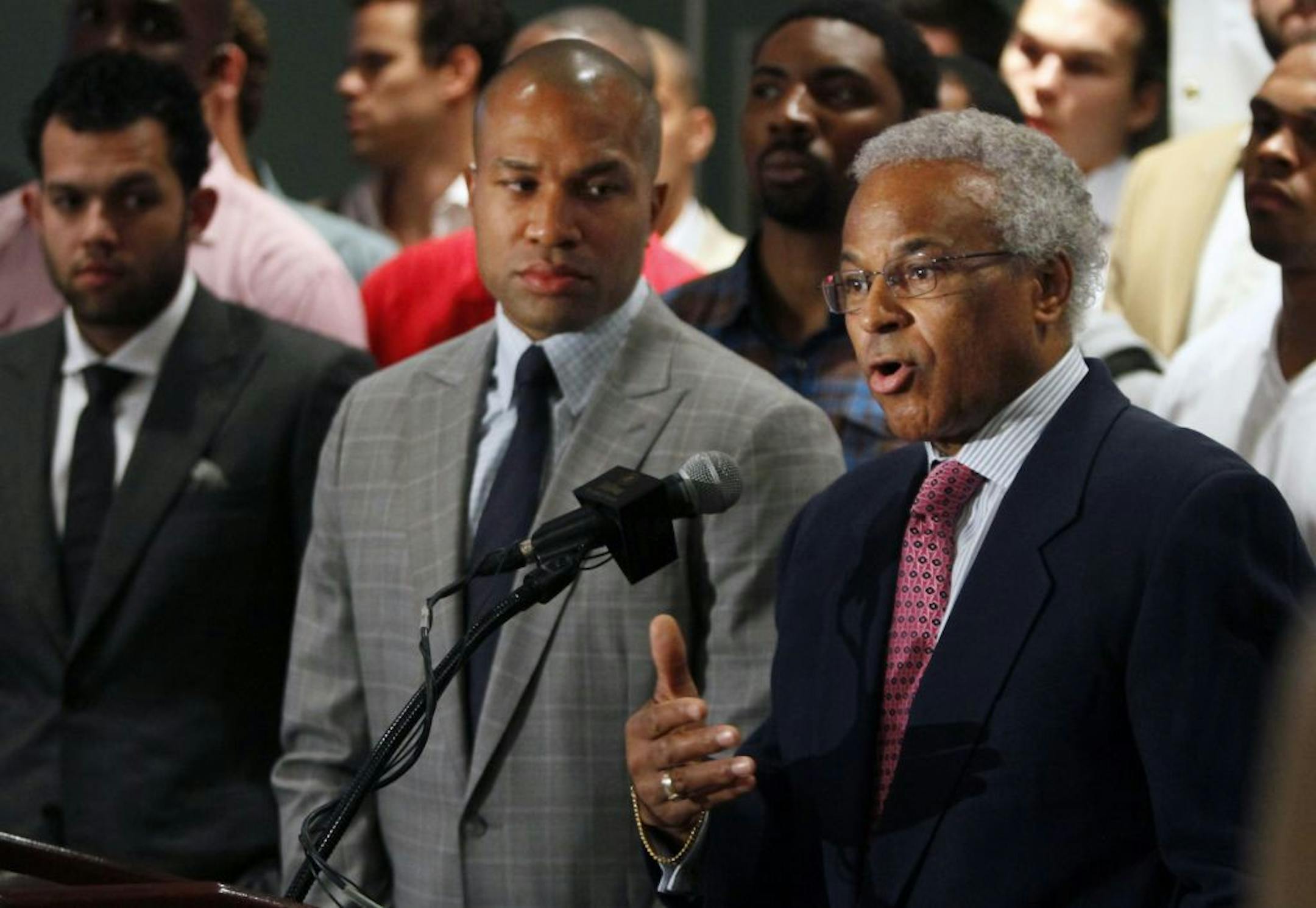NBA players union president Derek Fisher and union director Billy Hunter.