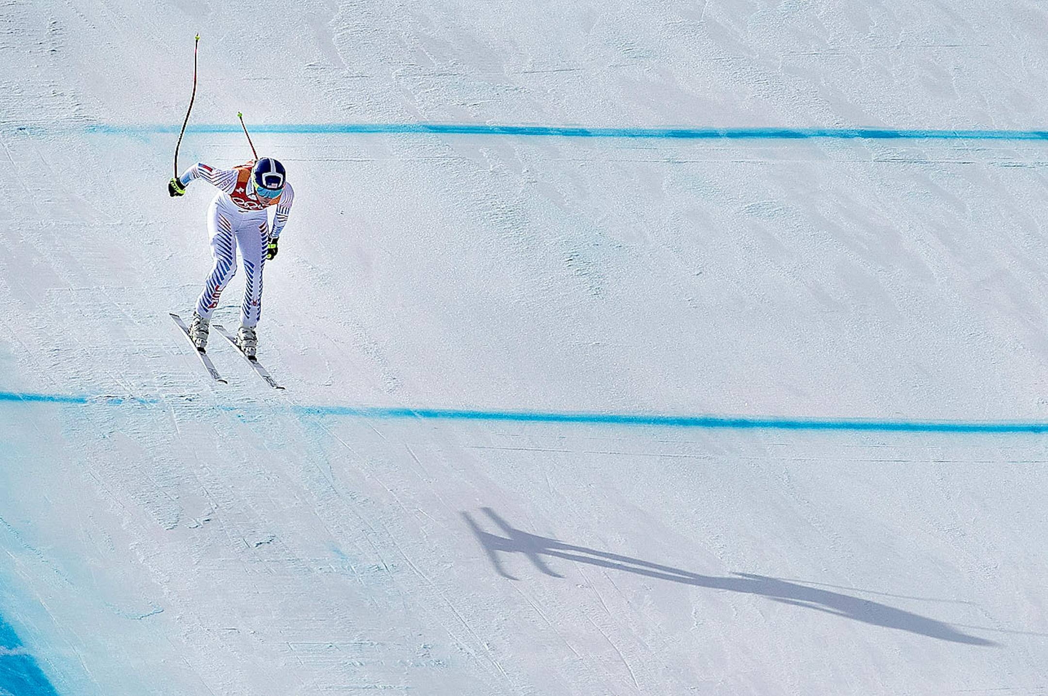 Lindsey Vonn competing on the Women's Downhill Jeongseon Alpine Centre on Wednesday.