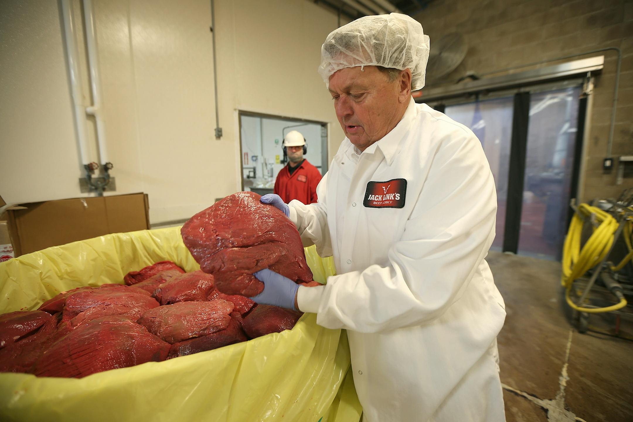 Jack Link, who is known as an expert in meat, showed how the meat is brought into the Jack Links company, Monday, October 19, 2015 in Minong, Wis.