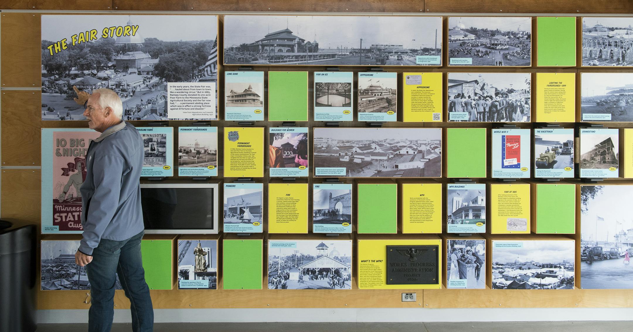 Jerry Hammer pointed out slices of history at the State Fair History & Heritage Center at the Minnesota State Fairgrounds on Thursday. ] Isaac Hale ï isaac.hale@startribune.com Jerry Hammer, fair general manager, gave a tour around the Minnesota state fairgrounds in Falcon Heights, MN, on Thursday, July 28, 2016, and spoke on the fair's history and also gave a glimpse at what the fair was like about 100 years ago.
