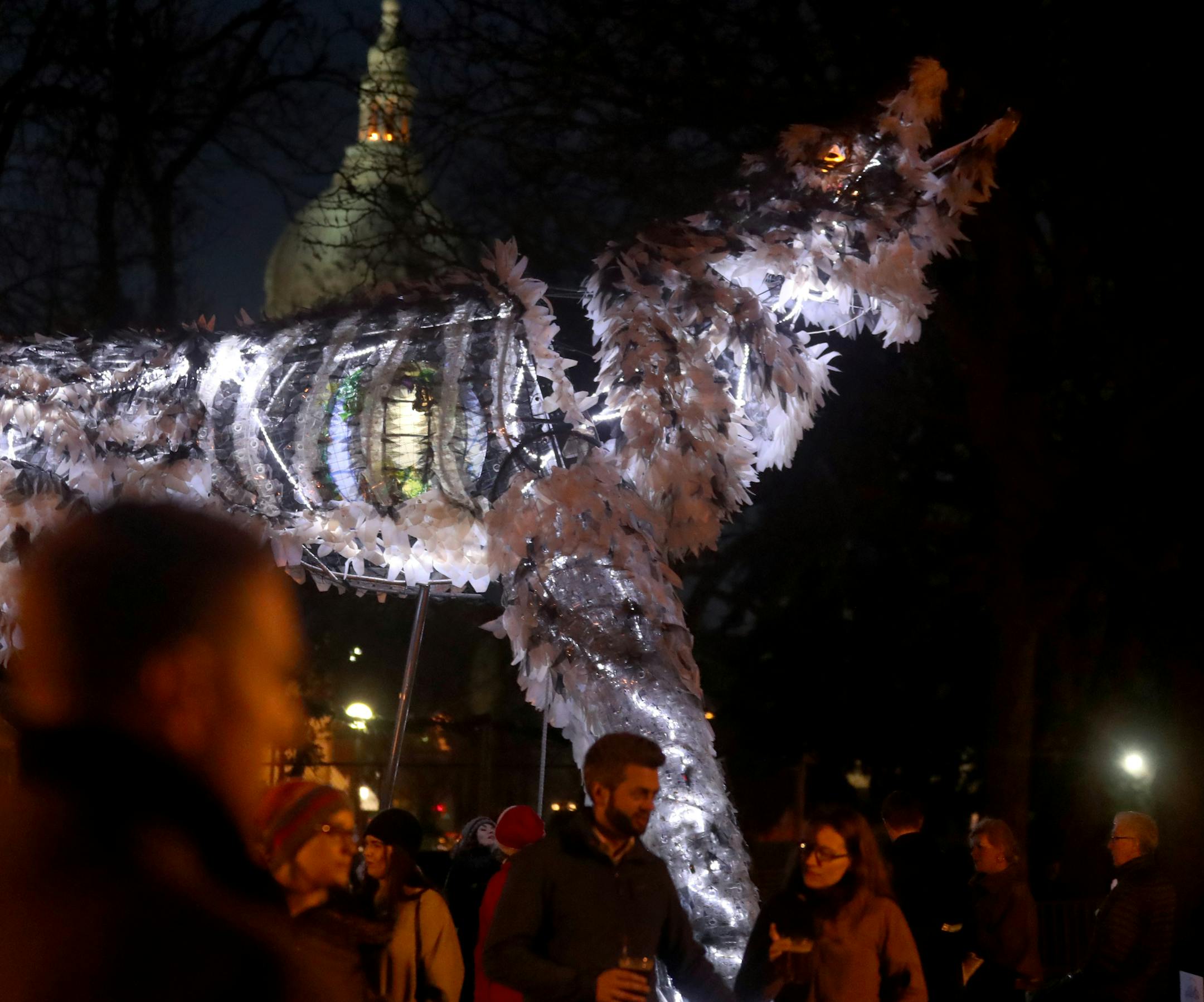 "The Wolf and Moose," a Christopher Lutter-Gardella creation, is an interactive exhibit at Holidazzle in Loring Park.