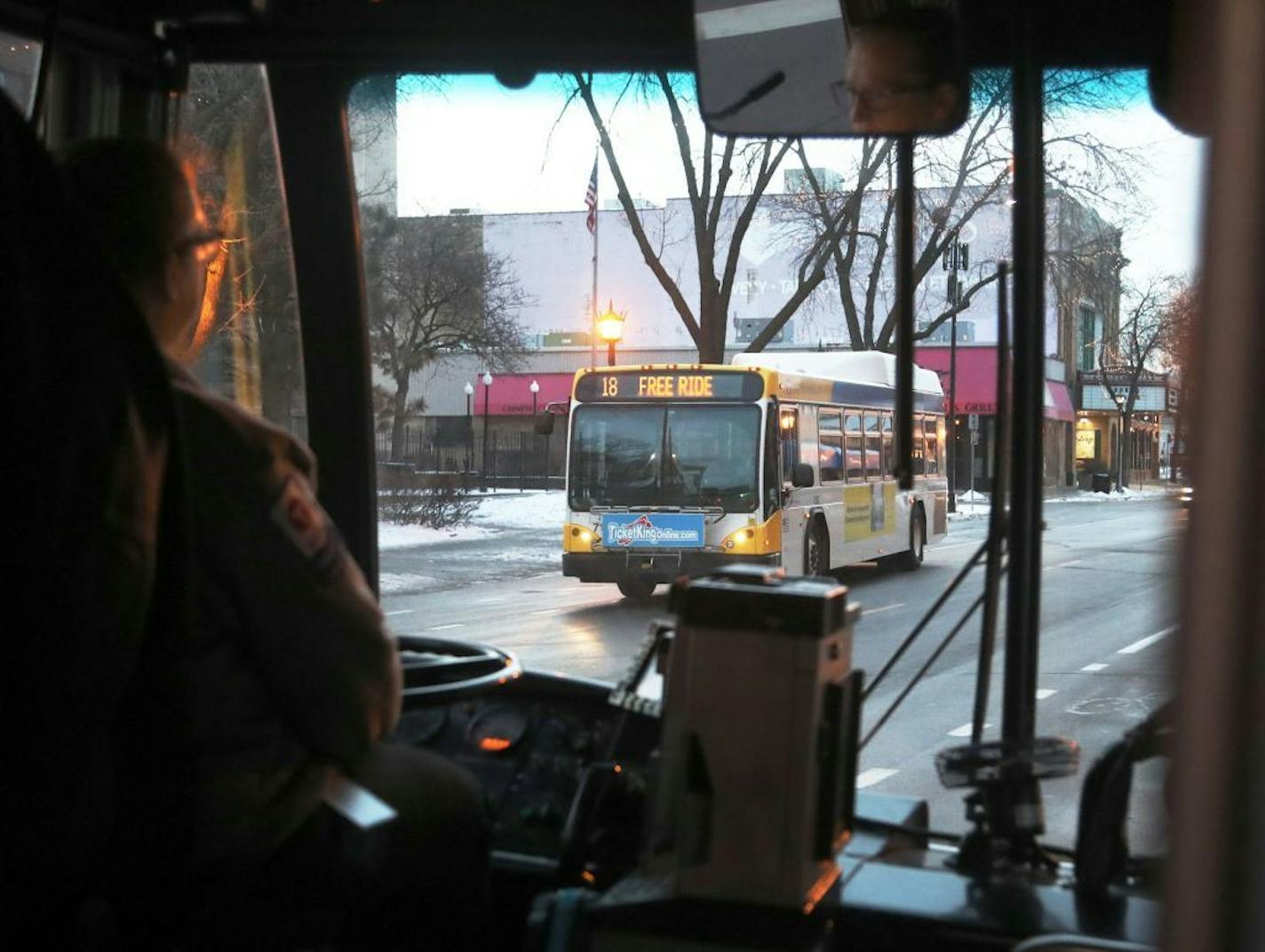 Metro Transit bus driver Deb Sievers headed along her route in downtown Minneapolis on Dec. 14.