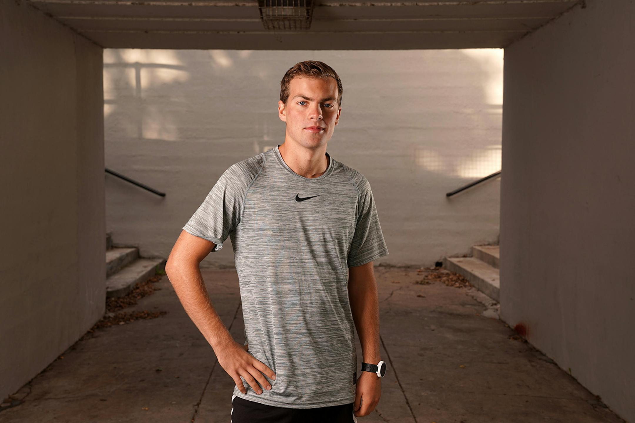 Marathoner Micah Hovland stood for a portrait Wednesday. ] ANTHONY SOUFFLE • anthony.souffle@startribune.com Marathoner Micah Hovland stood for a portrait Wednesday, Sept. 26, 2018 near Lake Harriet in Minneapolis.