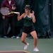 Edina first doubles player Jessica Ip hit the ball in the Class AA Girls Tennis team championship on Wednesday, October 23, 2019 in at the Baseline Ce