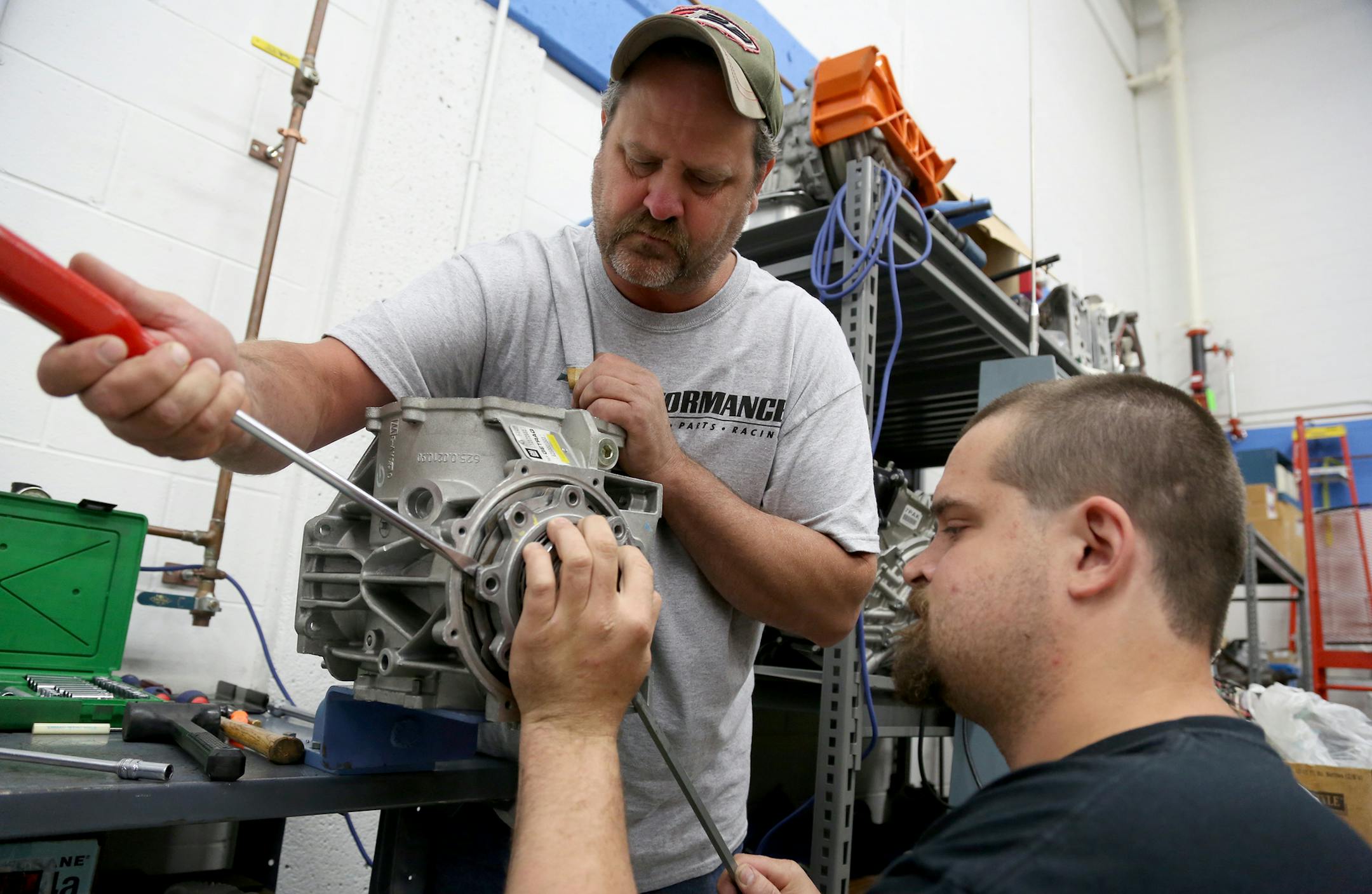 Mike Wiltfang and Joey Stella took apart part of an axel during mechanics class. Renovation at Dakota County Technical College is set to continue in 2016, allowing the school to double the number of graduates from its heavy duty truck technology program.