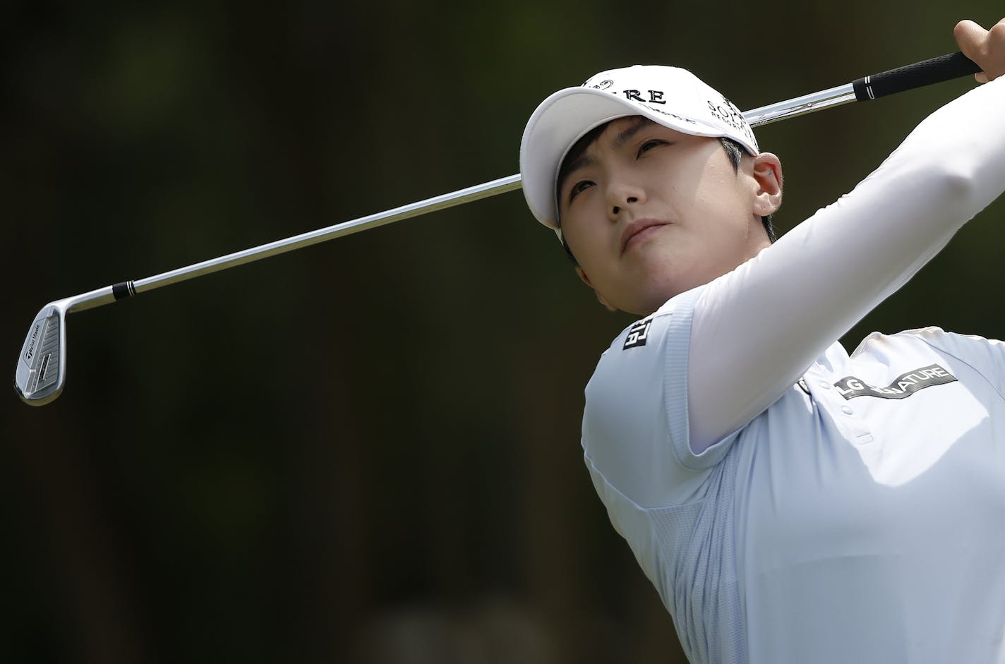 Sung Hyun Park of South Korea, hits on the second tee during the second round of the U.S. Women's Open golf tournament, Friday, May 31, 2019, in Charleston, S.C. (AP Photo/Mic Smith)