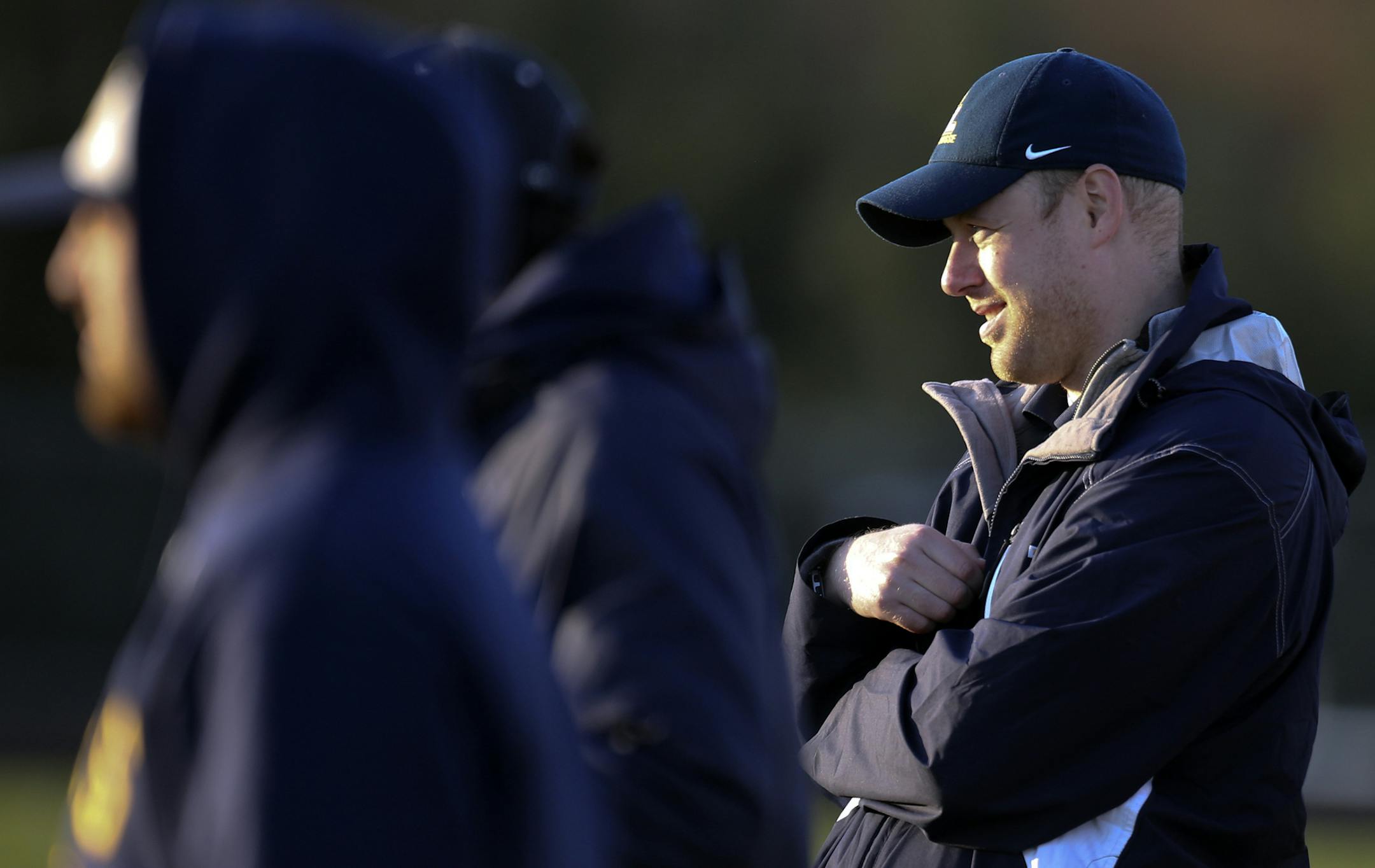 Prior Lake's boys' lacrosse team coahc Chris Fleck watches the action of his team versus Bloomington Kennedy at Prior Lake High Friday, May 9, 2014.](DAVID JOLES/STARTRIBUNE) djoles@startribune Prior Lake's boys' lacrosse team versus Bloomington Kennedy at Prior Lake High Friday, May 9, 2014.