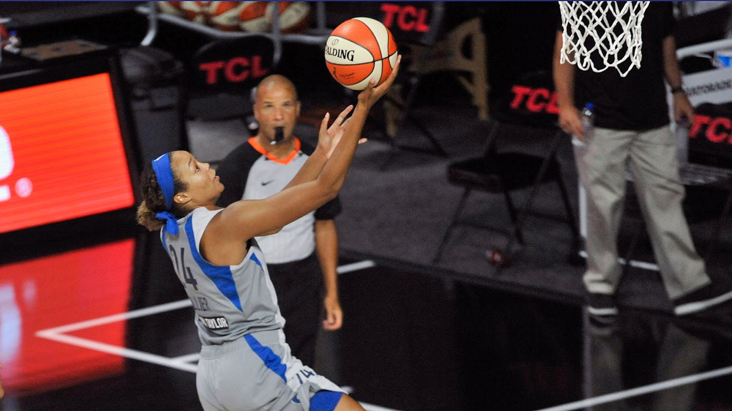 The Lynx's Napheesa Collier shoots against the Connecticut Sun during the first half of a game on Aug. 1 in Florida