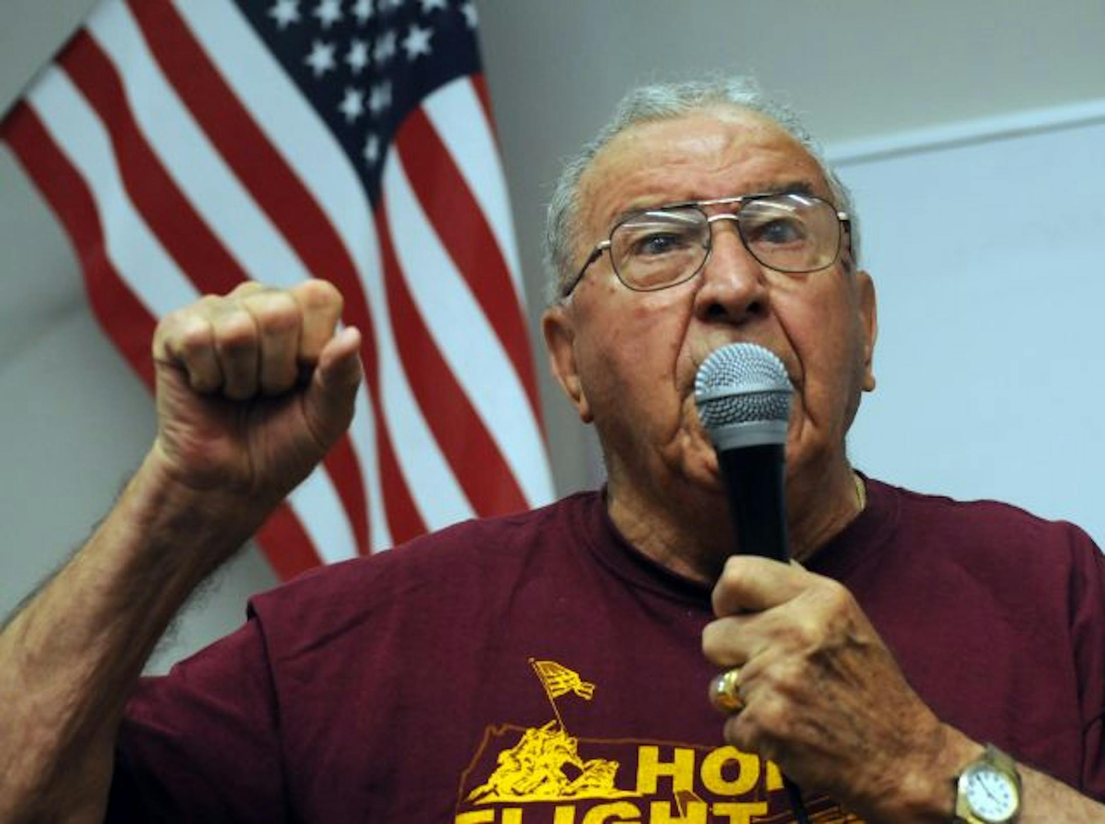Ed Haider, whose 65th anniversary of liberation from a Nazi prison camp is May 5, spoke to a group of students at Eagan High School