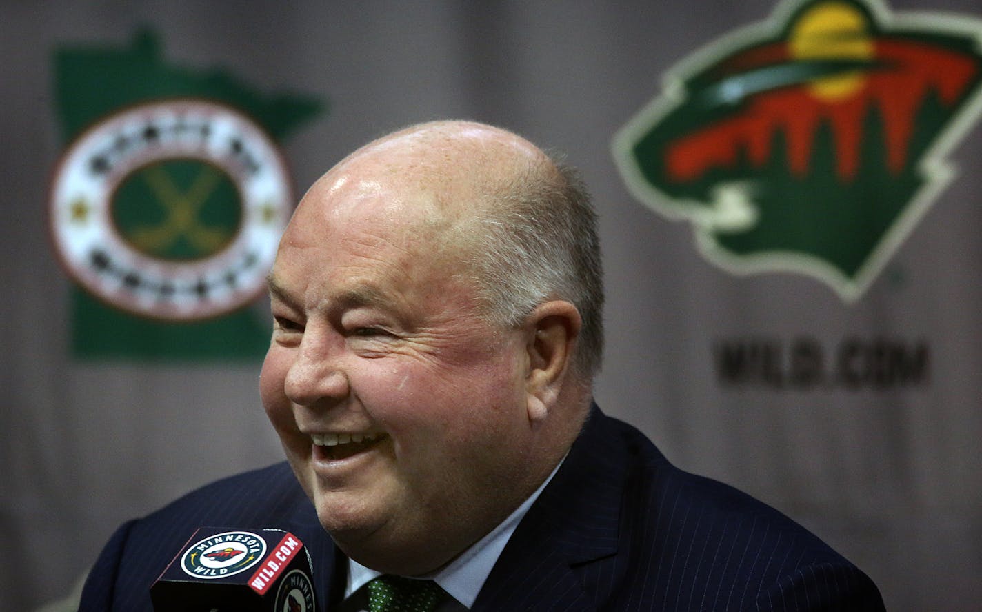 New Minnesota Wild head coach Bruce Boudreau answered questions during a news conference at Xcel Energy Center. ] JIM GEHRZ &#xef; james.gehrz@startribune.com / St. Paul, MN / May 10, 2016 /12:00 PM &#xf1; BACKGROUND INFORMATION: The Minnesota Wild will introduce Head Coach Bruce Boudreau to the media at a press conference on Tuesday, May 10, at noon on the floor of the Xcel Energy Center.