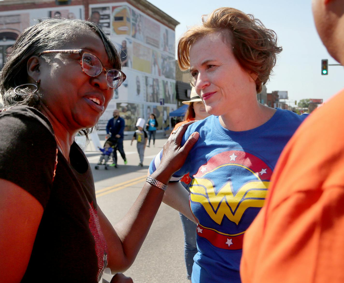 Mayor Betsy Hodges worked the crowd at Open Streets Minneapolis on West Broadway. Here, Hodges got love from north sider Billie Mae Bolden, left, during the event Saturday, Sept. 9, 2017, in Minneapolis, MN.] DAVID JOLES &#xef; david.joles@startribune.com Profile of Minneapolis mayoral candidate Betsy Hodges