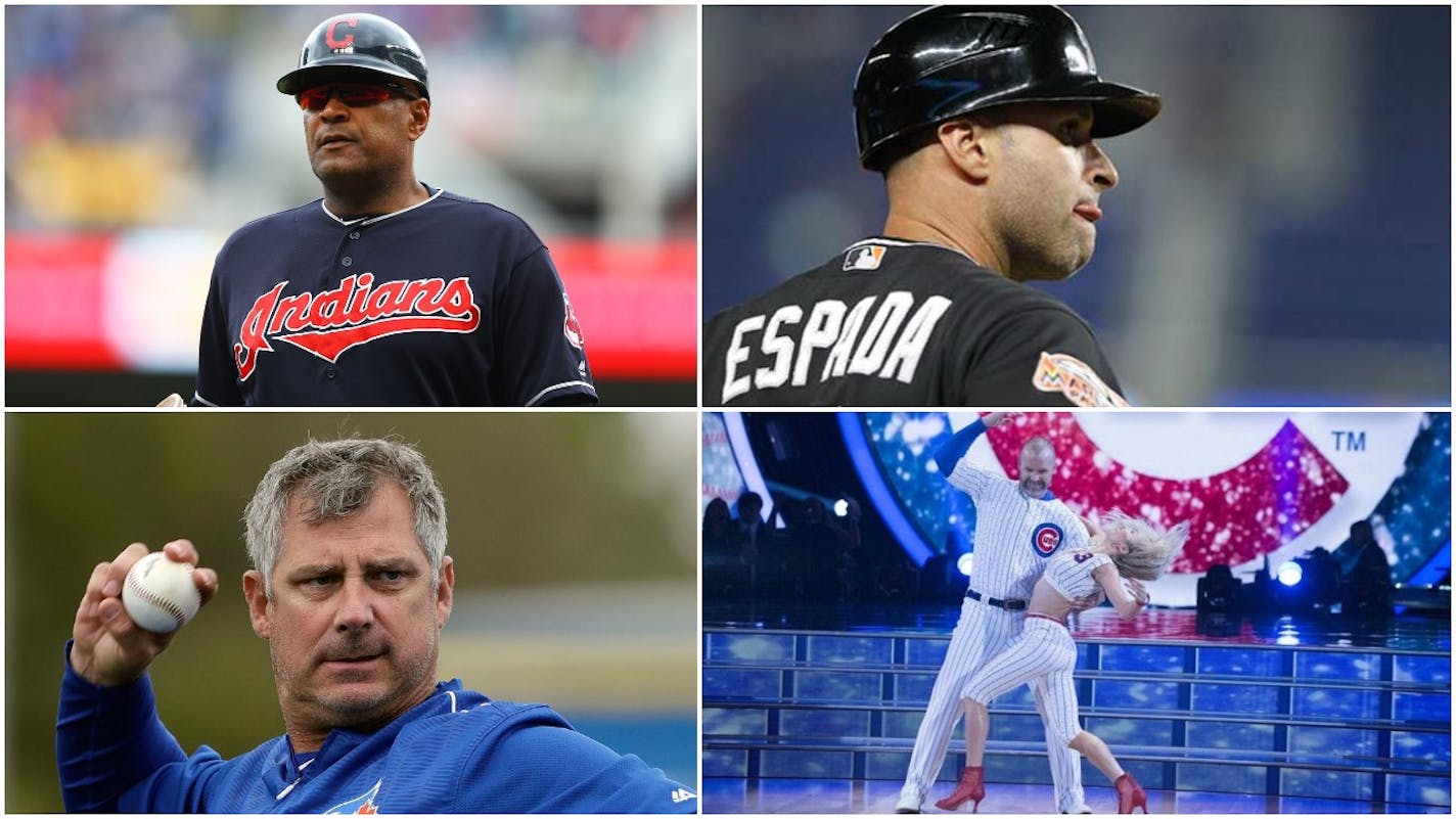 Four of the people who could be candidates to replace Paul Molitor are (clockwise from top left): Cleveland first base coach Sandy Alomar Jr., Houston bench coach Joe Espada, ESPN analyst and former catcher David Ross and Twins bench coach Derek Shelton.