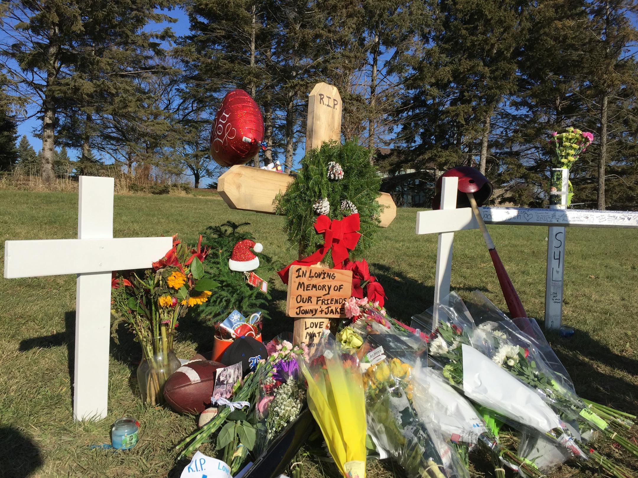 Memorial created at the site of the fatal crash in Lakeville.