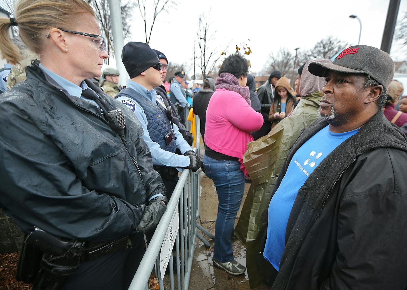 Jamar Clark's father James Hill faced police during a protest at the Fourth Police Precinct, Wednesday, November 4, 2015 in Minneapolis, MN. ] (ELIZABETH FLORES/STAR TRIBUNE) ELIZABETH FLORES &#x2022; eflores@startribune.com