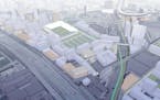 The UrbanWorks vision for how the West Loop area could change in the next 20 years. This view is looking east toward Target Field.