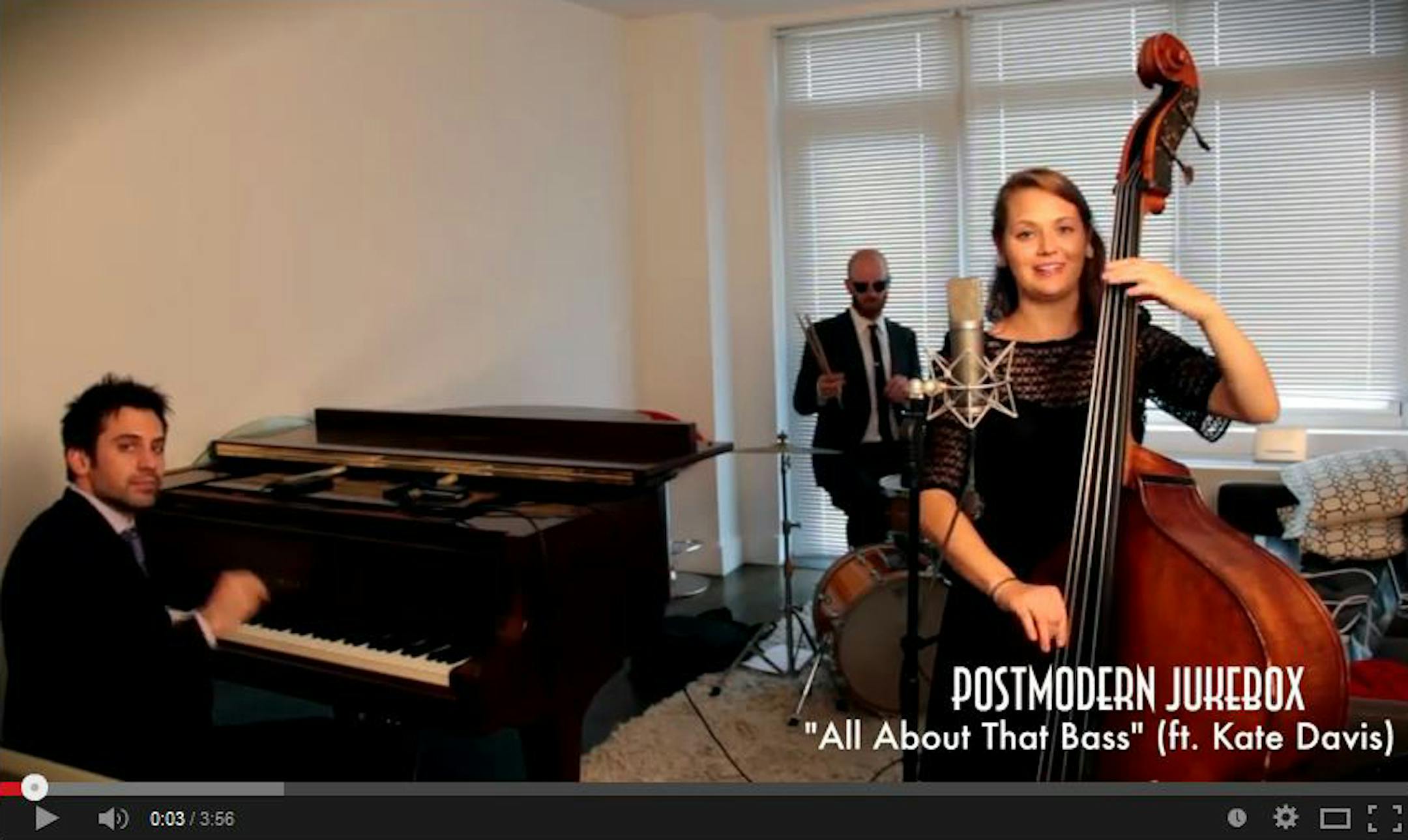 Screenshot of "All About That Bass" by Postmodern Jukebox featuring Kate Davis