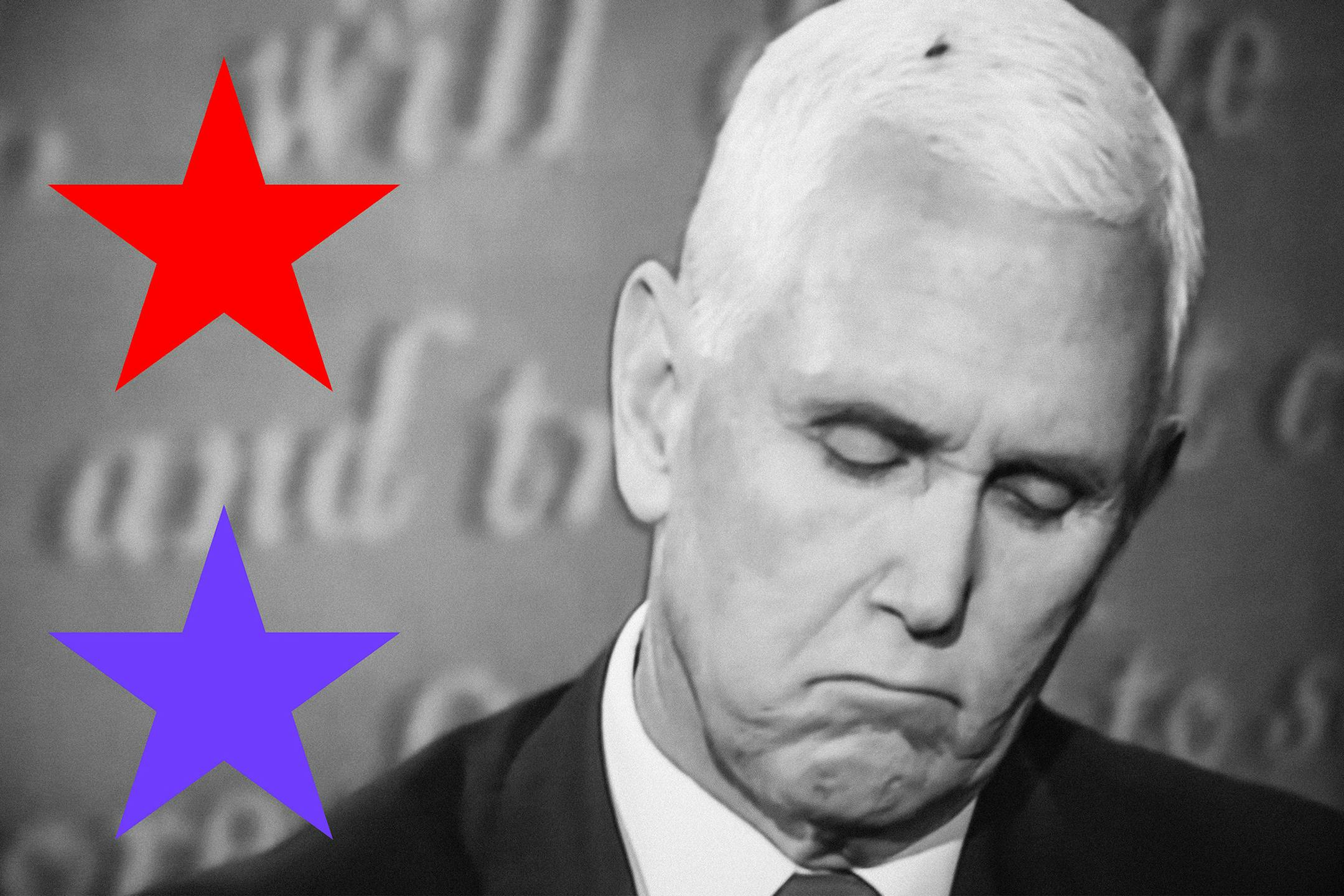 Vice President Mike Pence never exhibited any awareness — not the subtlest glance upward, not the slightest flinch or twitch — that his head had been colonized by a fly during Wednesday's debate. (Illustration by The New York Times; photo by Damon Winter/The New York Times)