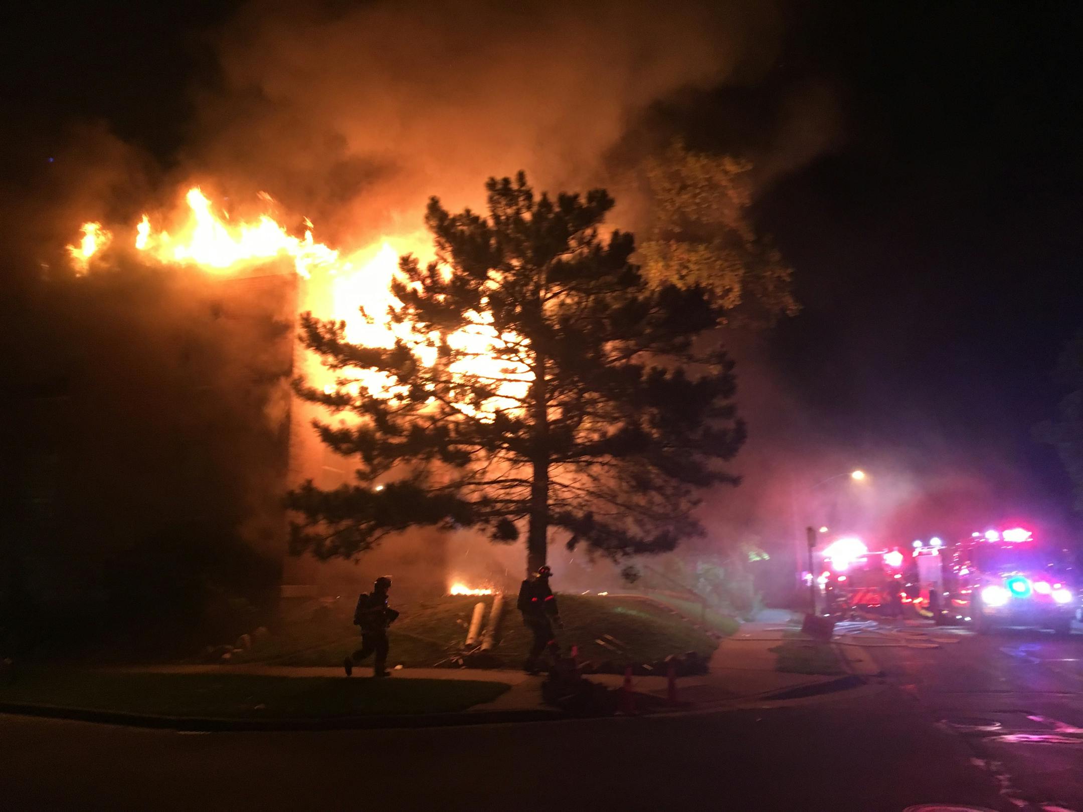 Crews battled a fire early Wednesday morning that broke out in an apartment building in the 2400 block of 1st Avenue S. in Minneapolis.
