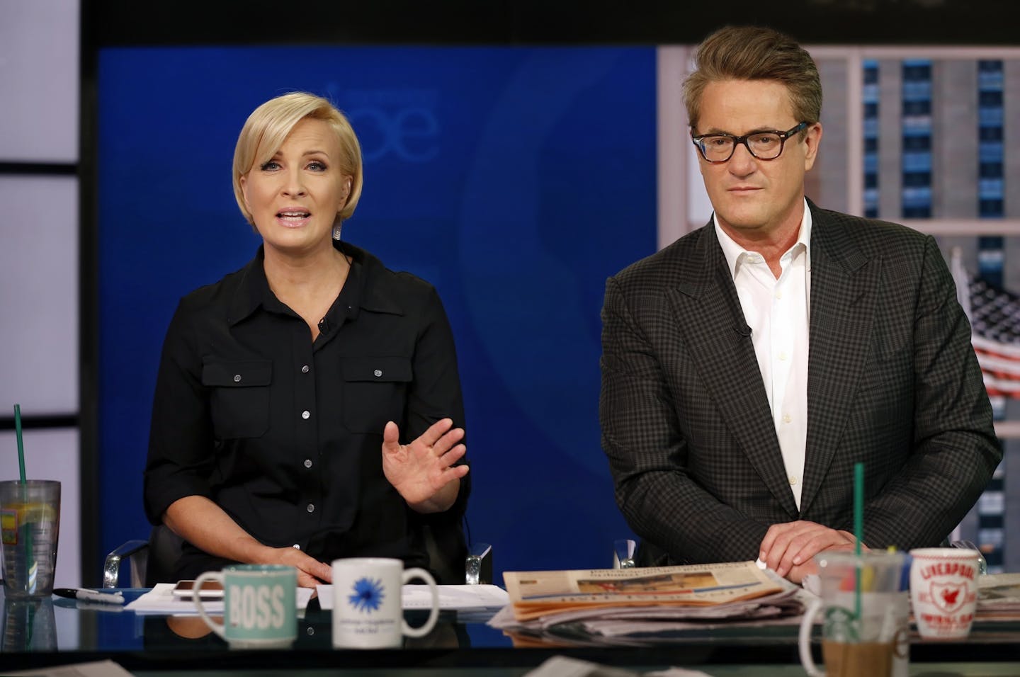 Mika Brzezinski and Joe Scarborough, shown on March 29, 2017, are co-hosts of MSNBC's "Morning Joe" which is recorded at NBC News studios in Rockefeller Center.